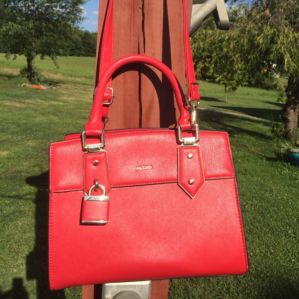SOLD ALDO red satchel purse with gold accents